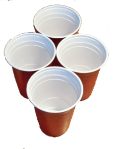 4 red solo cups in the shape of a diamond